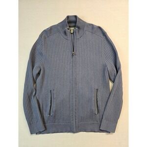Alfani Mens Blue Ribbed Full Zip Mock Neck Cotton Sweater XL